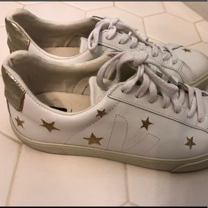 Veja white sneakers with gold stars